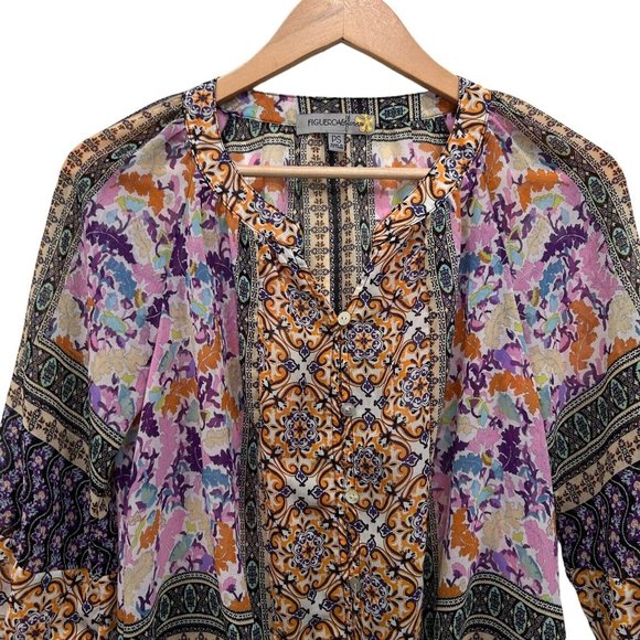 Anthropologie Figueroa & Flower Tunic Front Tie Blouse Sz Petite Small PS - Picture 3 of 13